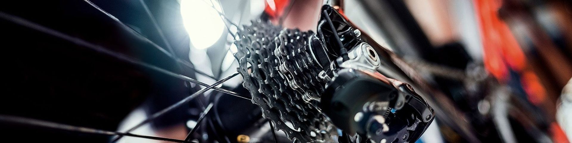 Nahaufnahme eines Fahrradreifens vor einem roten und schwarzen Hintergrund.